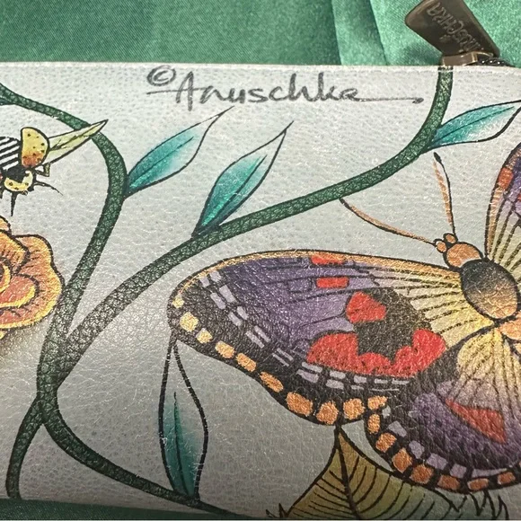 Anuschka Hand-Painted Leather Floral Butterfly Cosmetic Bag - Picture 8 of 10